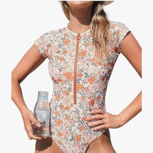 Cupshe Floral Short Sleeve Swimsuit